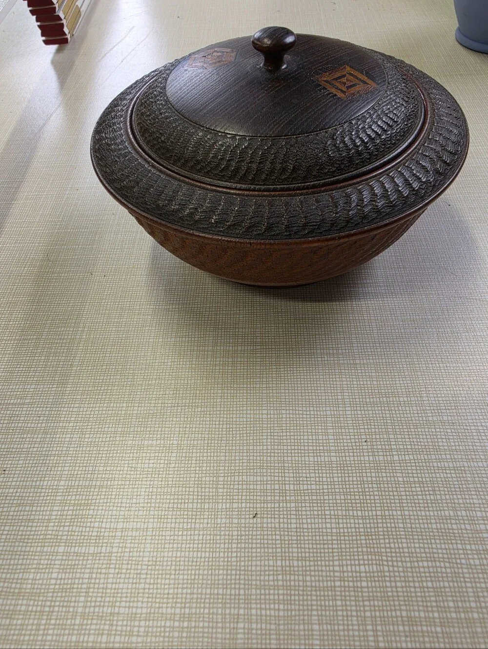 Carved And Inlaid Treen Wooden Bowl